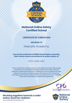 Mascalls Academy National Online Safety Certified School Certificate