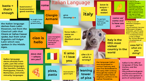 Information about the Italian language.